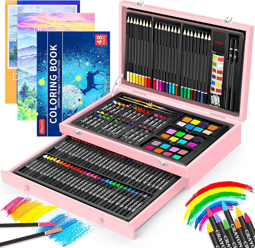 iBayam Art Supplies, 150-Pack Deluxe Wooden Art Set Crafts Drawing Painting Kit with 1 Coloring B... | Amazon (US)