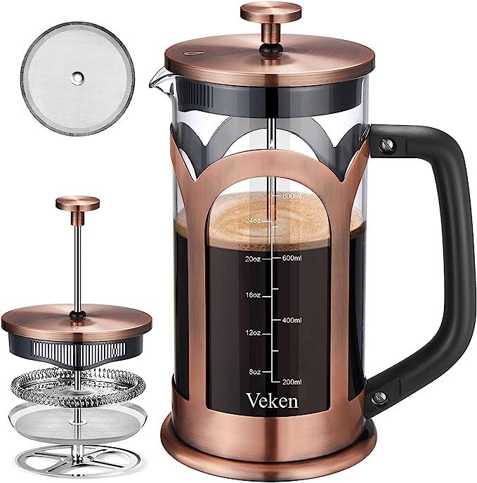 Veken French Press Coffee & Tea Maker, 304 Stainless Steel Heat Resistant Borosilicate Glass Coff... | Amazon (US)