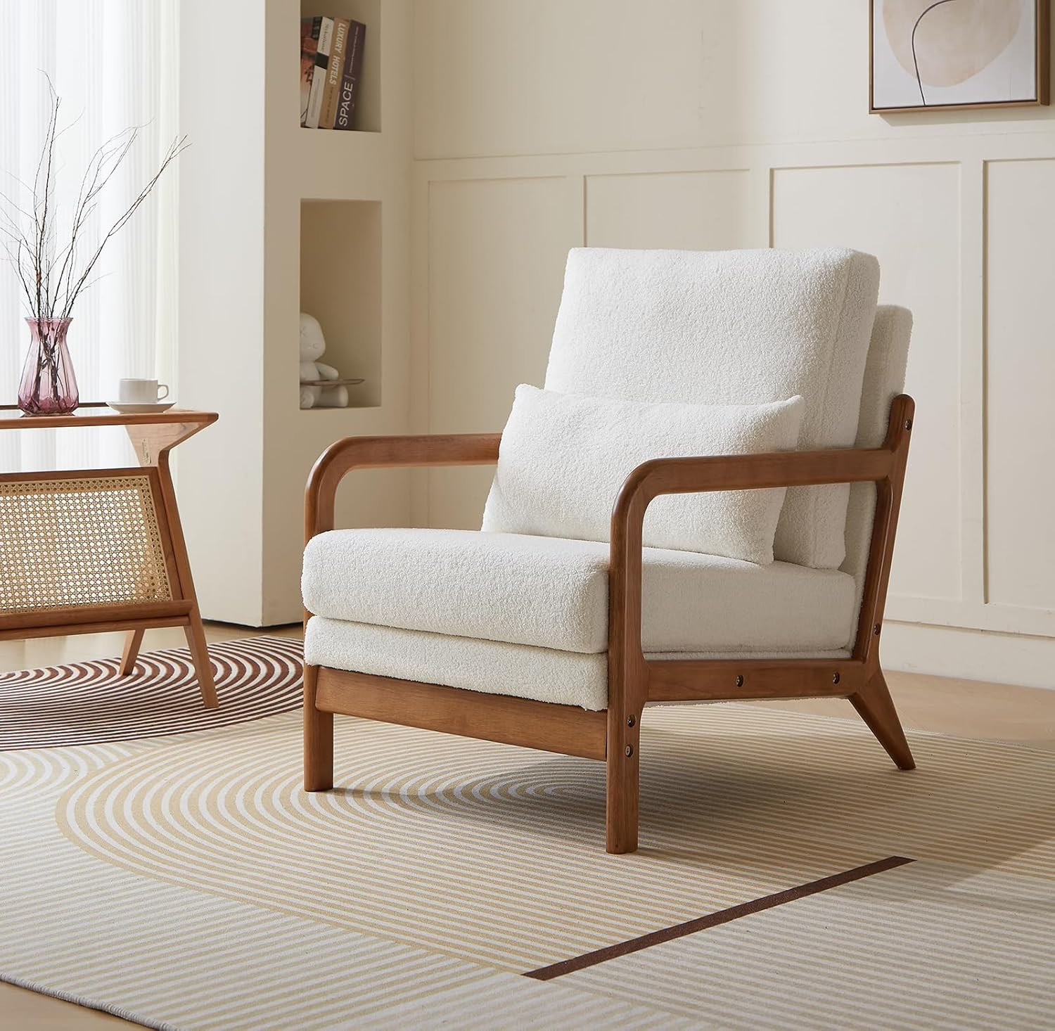 Hommoo Mid Century Modern Accent Chair Teddy Sherpa Upholstered Armchair Cream Accent Chair for L... | Amazon (US)