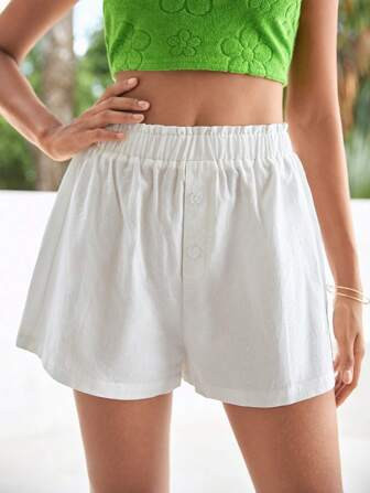 SHEIN WYWH Solid Button Front Wide Leg Shorts | SHEIN