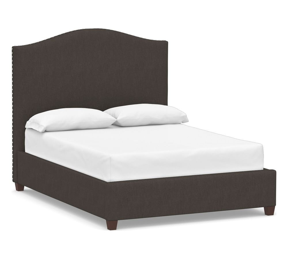 Raleigh Curved Upholstered Bed with Pewter Nailheads, King, Textured Twill Charcoal | Pottery Barn (US)