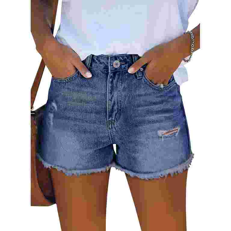 ONLYSHE Casual Shorts for Women Denim High Waist Shorts with Pockets Blue Large | Walmart (US)