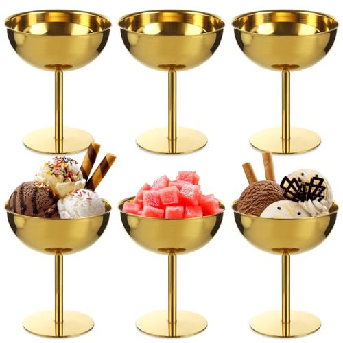 ZUQIAN 6 Pack Ice Cream Cups, Ice Cream Bowl, Stainless Steel Dessert Cups Serving Dessert Bowls Silver Coupe Glasses for Pudding Dessert Frozen Yogurt Fruit (Glod) | Amazon (US)