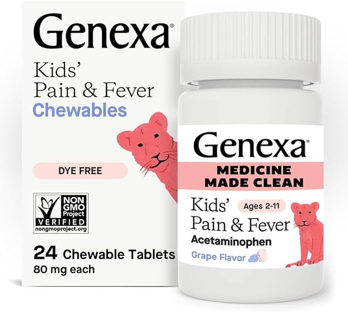 Genexa Kids’ Clean Pain & Fever Acetaminophen Chewables, Dye Free, 0% Artificial Additives, Del... | Amazon (US)