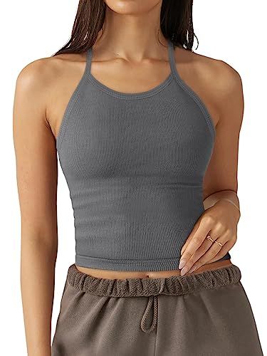 LASLULU Womens Sports Bra Seamless Long Crop Tank Racer Back Spaghetti Strap Workout Yoga Padded ... | Amazon (US)