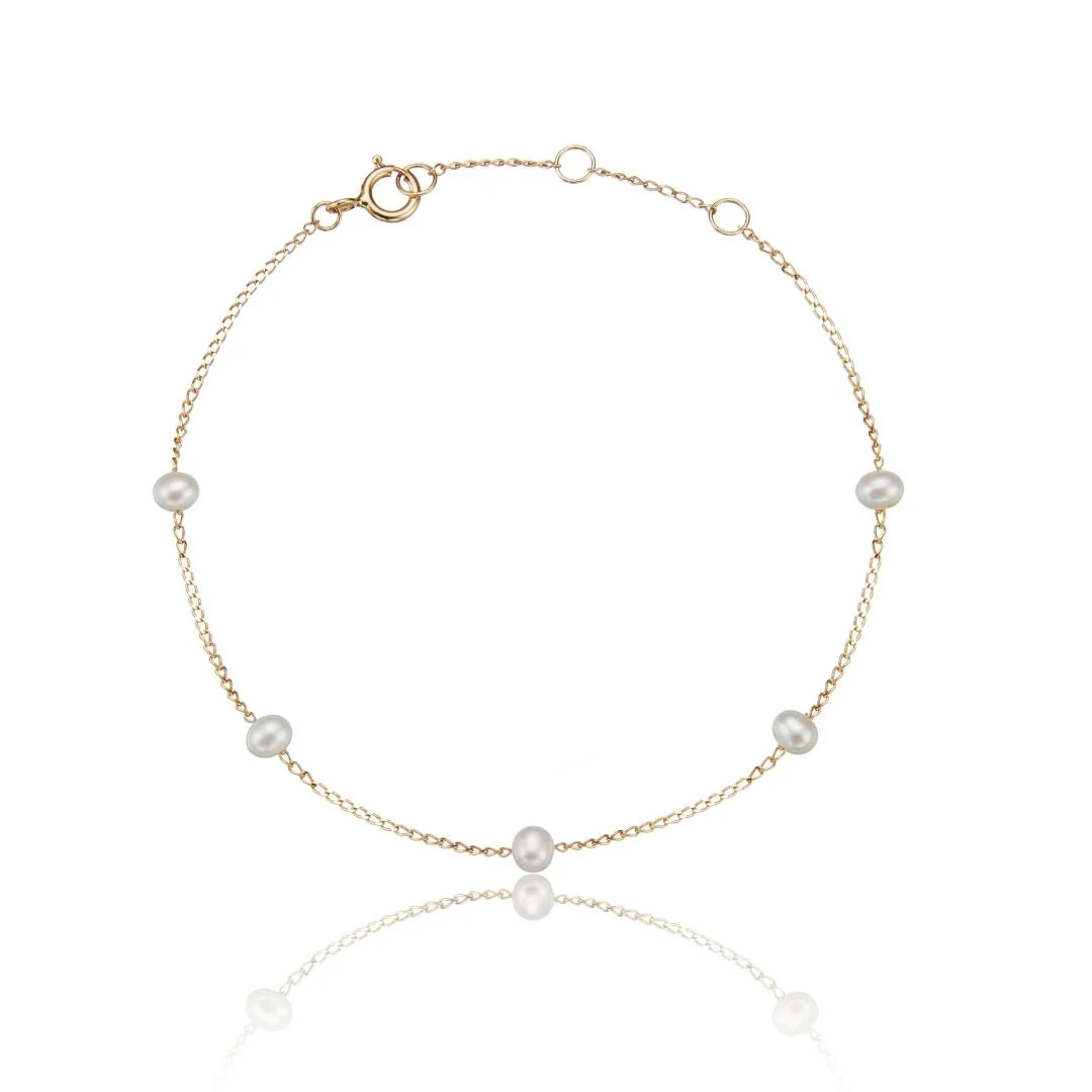 Gold Five Small Pearl Bracelet | Lily & Roo