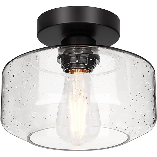 Industrial Semi Flush Mount Ceiling Light, Clear Glass Pendant Lamp Shade, Farmhouse Lighting for Po | Amazon (US)