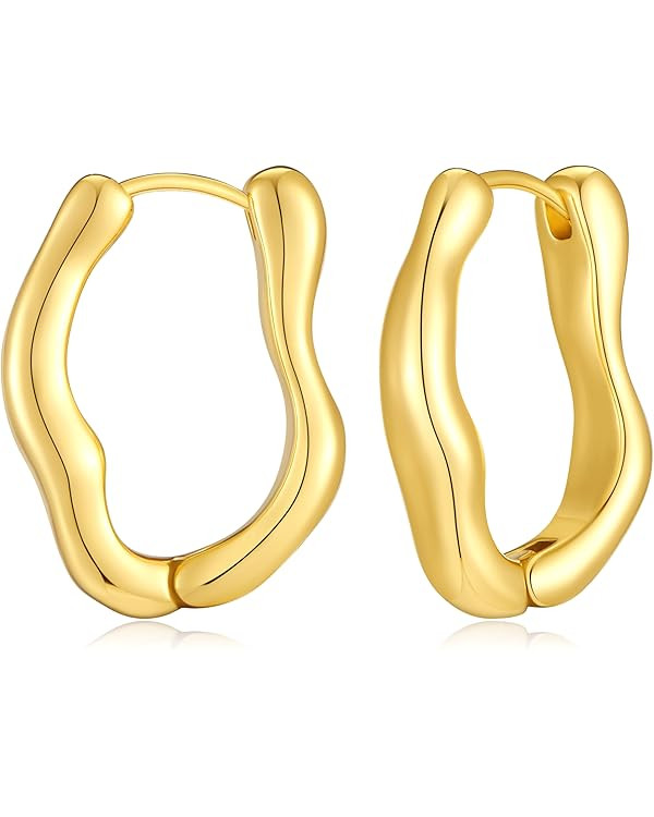 Small Gold Huggie Hoop Earrings for Women Chunky Minimalist Geometric Huggie Hoop Earrings Dainty... | Amazon (US)