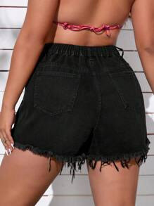 SHEIN ICON Plus Studded Detail Raw Hem Denim Shorts | SHEIN