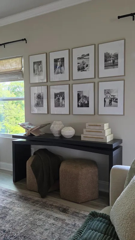 Snagged this split silhouette console table for under my gallery wall. Love how it grounds the space but doesn't over crowd it either. Easy to put together and comes in a few colors. 

 #LTKHome #LTKSaleAlert