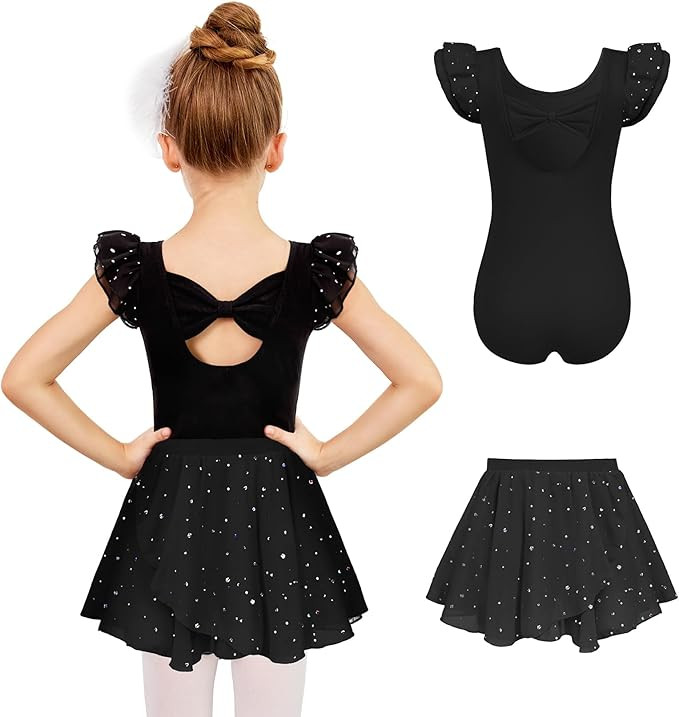Zaclotre Girls Ballet Leotards Toddler Ruffle Sleeve Bow Back Dance Outfits Leotard with Removabl... | Amazon (US)