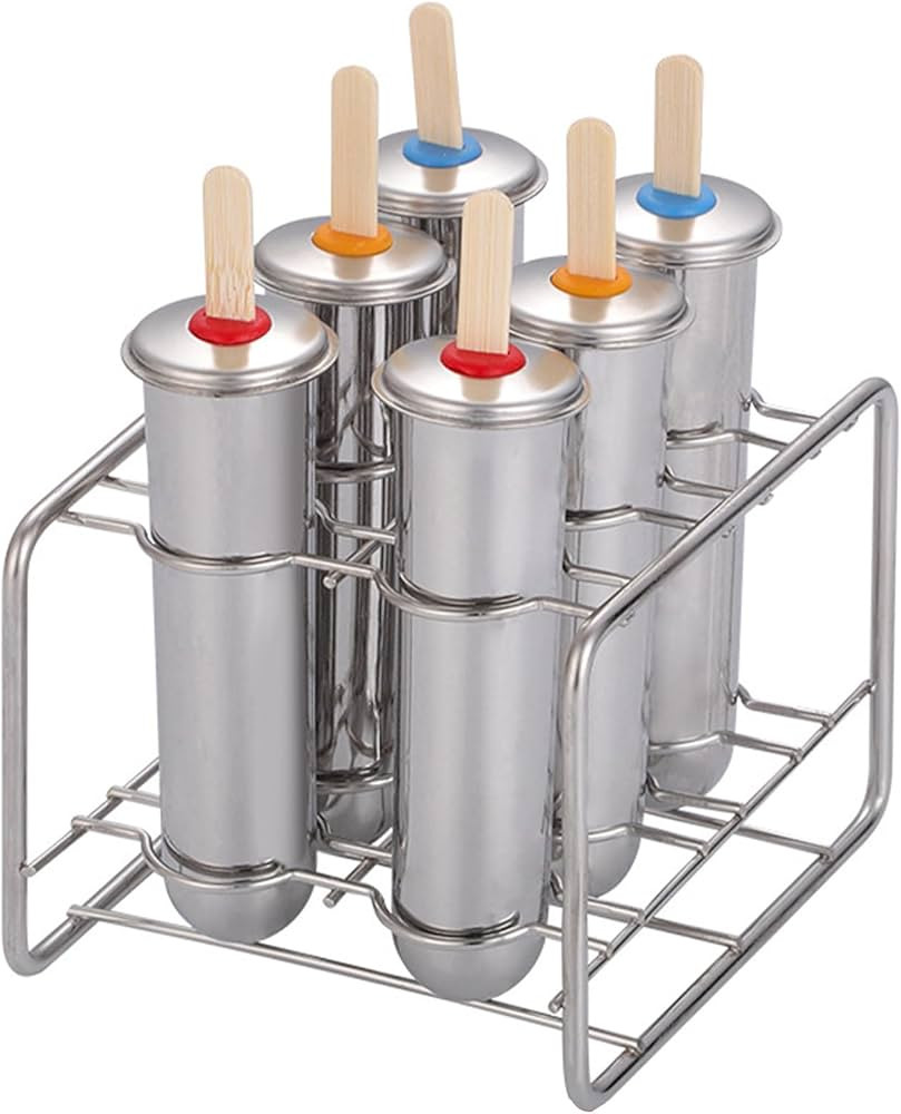 Stainless Steel Popsicle Molds, Set of 6 Ice Cream Maker, Ice Pop Molds With Holder, Metal Reusab... | Amazon (US)