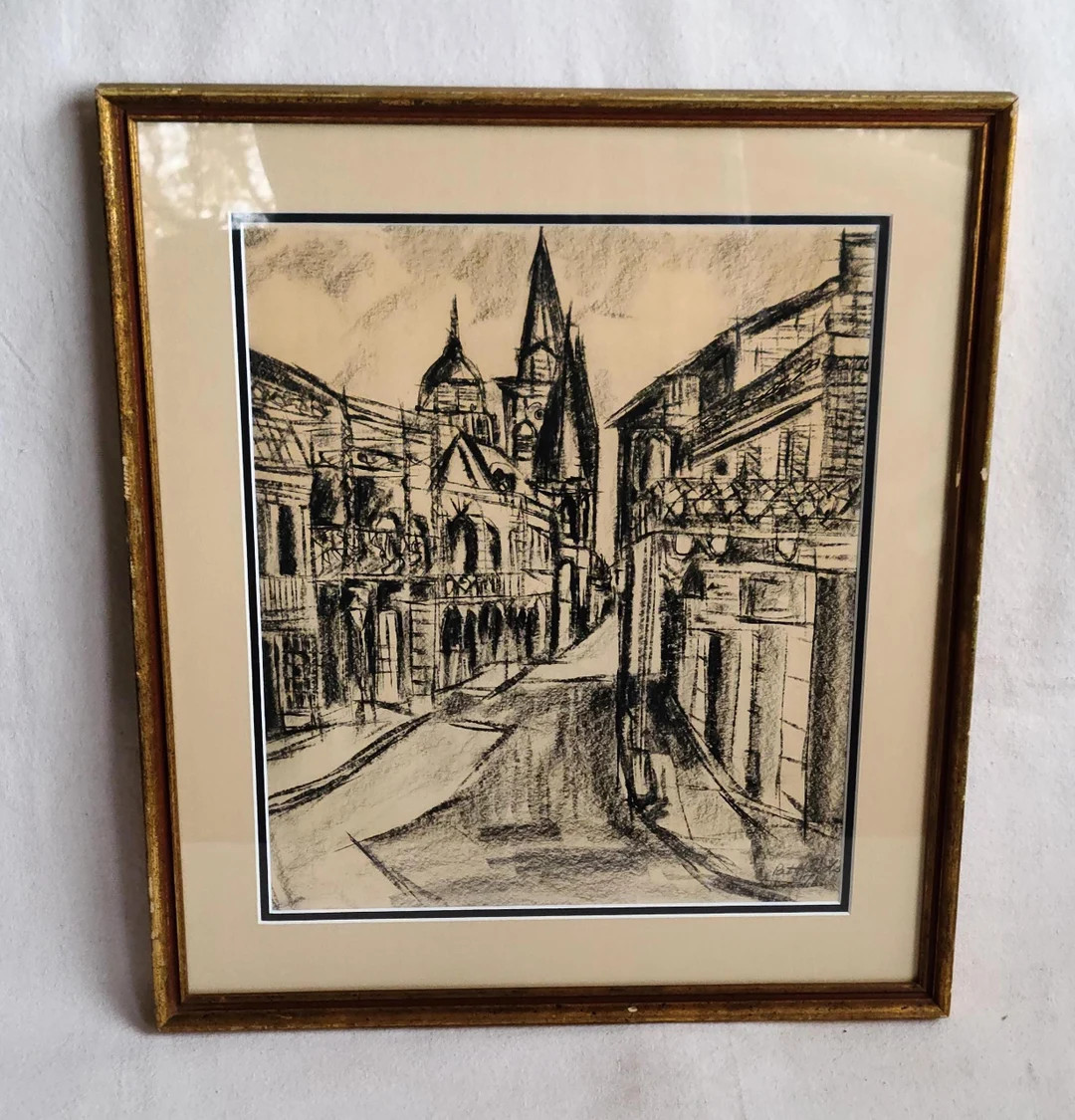 Vintage Original Abstract Art Pastel Charcoal Drawing Painting Cityscape Street Scene European Ci... | Etsy (US)