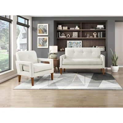 Modern Living Room Furniture 2Pc Set Loveseat Chair Beige Chenille Upholstery Pocket Coils Solid Wood Legs Furniture | Wayfair North America