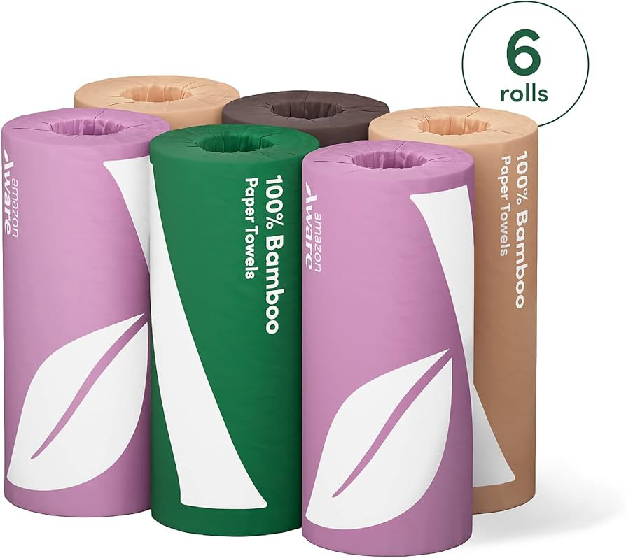 Amazon Aware 100% Bamboo Paper Towels, 6 Rolls, 2 ply, FSC Certified, 150 Sheets, 900 Count, Plas... | Amazon (US)