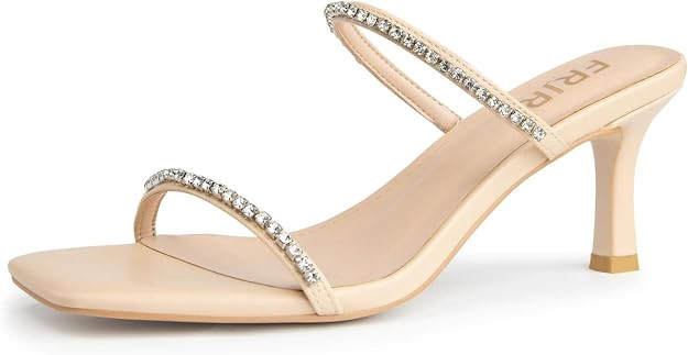 Women's Rhinestone Sandals Lace Up Slingback Square Open Toe Heels Sparkling Sandals with Stilett... | Amazon (US)