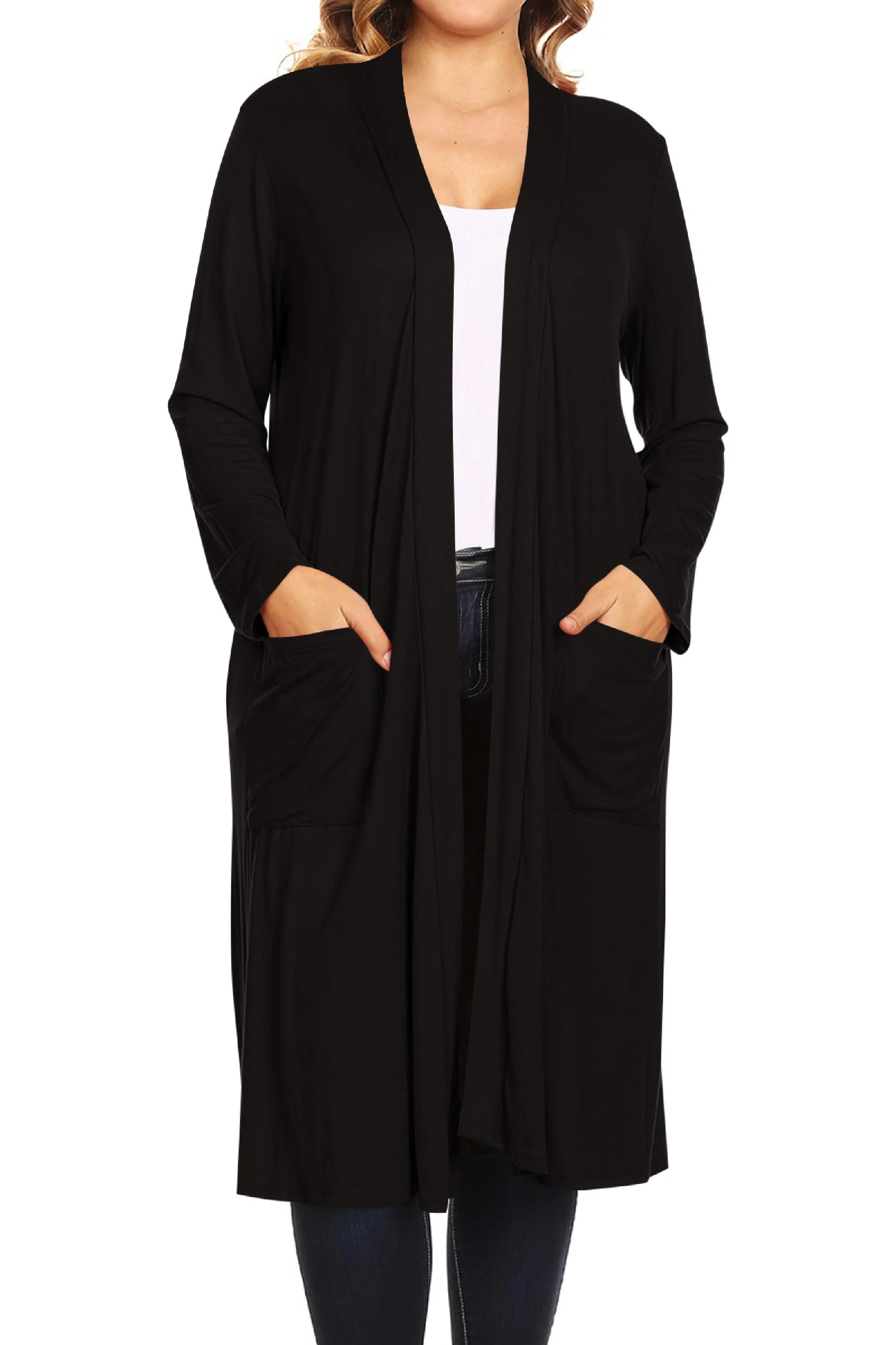 Moa Collection Women's Plus Size Long Sleeve Open Midi Cardigan, Female | Walmart (US)