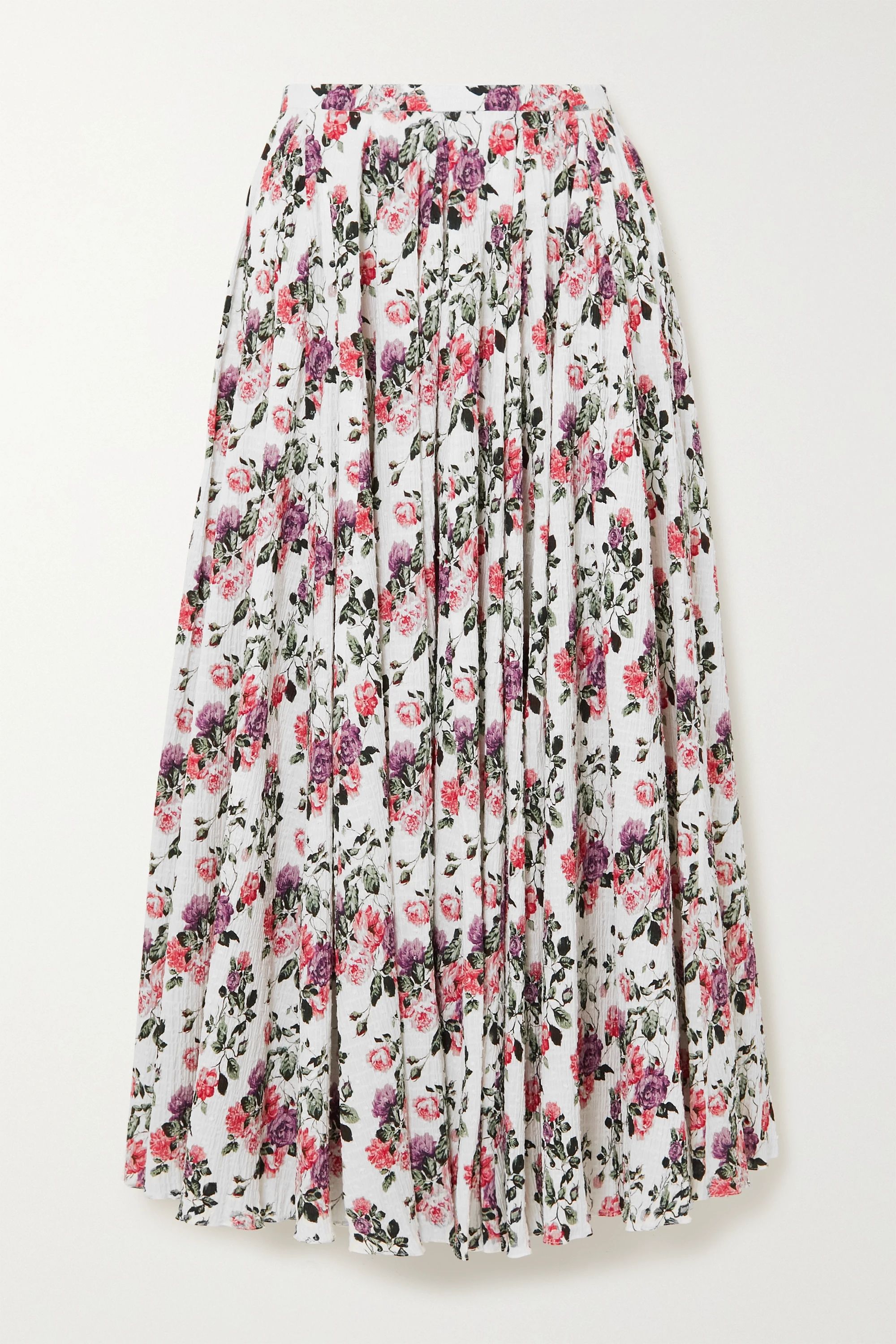 White Rhea floral-print Swiss-dot cotton-blend seersucker midi skirt  | Emilia Wickstead | NET-A-... | NET-A-PORTER (UK & EU)