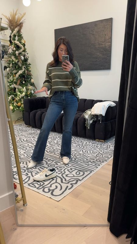 Shoe options for flare leg jeans. These are my new favorite jeans. Use codes “LETSGO” and “15-off-75plus” to save  I’m wearing a 29R. Decided on mules, but this is how other shoes would look 

#LTKstyletip #LTKmidsize #LTKHolidaySale