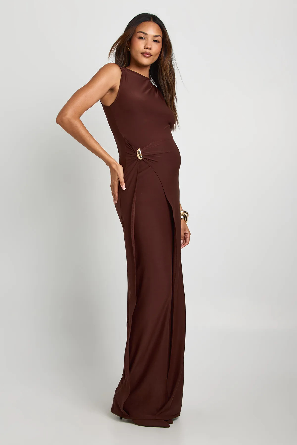 Maternity Trim Detail Ruched Maxi Dress | boohoo (US & Canada)