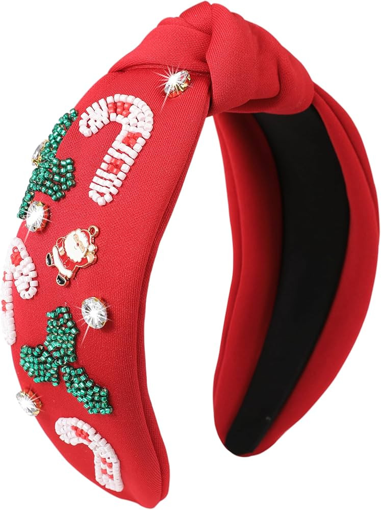 Christmas Jeweled Headbands for Women Girls Festive Christmas Hair Accessories Beaded Candy Cane ... | Amazon (US)
