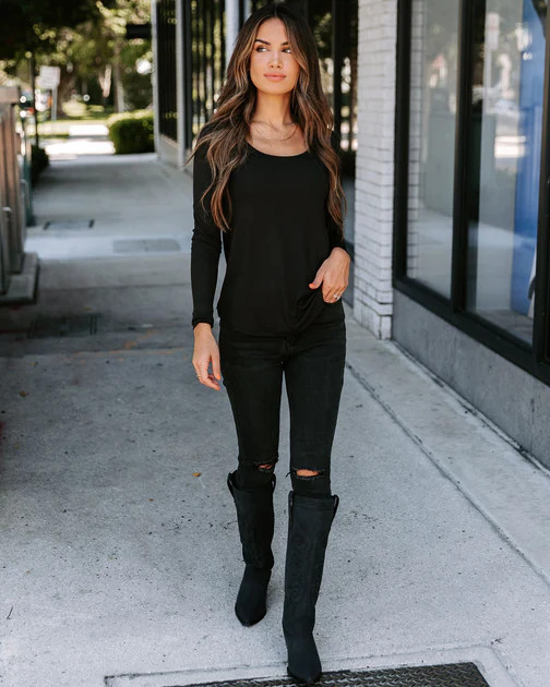 Elm Ribbed Long Sleeve Top - Black | VICI