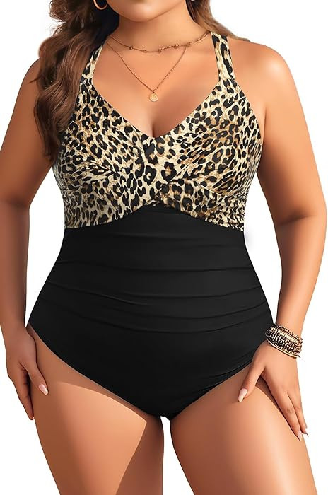 Aqua Eve Plus Size One Piece Swimsuit - Women's Tummy Control Bathing Suit Retro Full Coverage Sw... | Amazon (US)