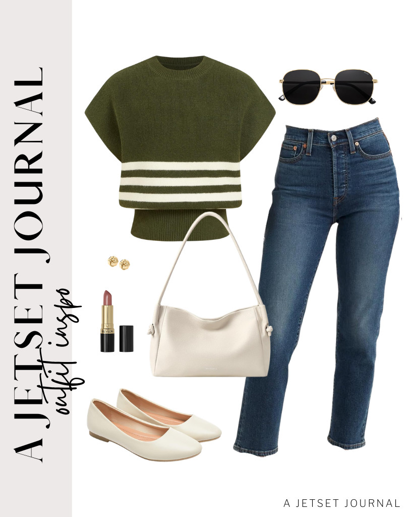 For a green CIDER cap-sleeve sweater and Levi’s straight jeans combo, Hash Bubbie flats are perfect! You can use a BOSTANTEN shoulder bag and finish this fit with PAVOI love-knot stud earrings.

#LTKSeasonal #LTKSaleAlert #LTKTravel
 

 