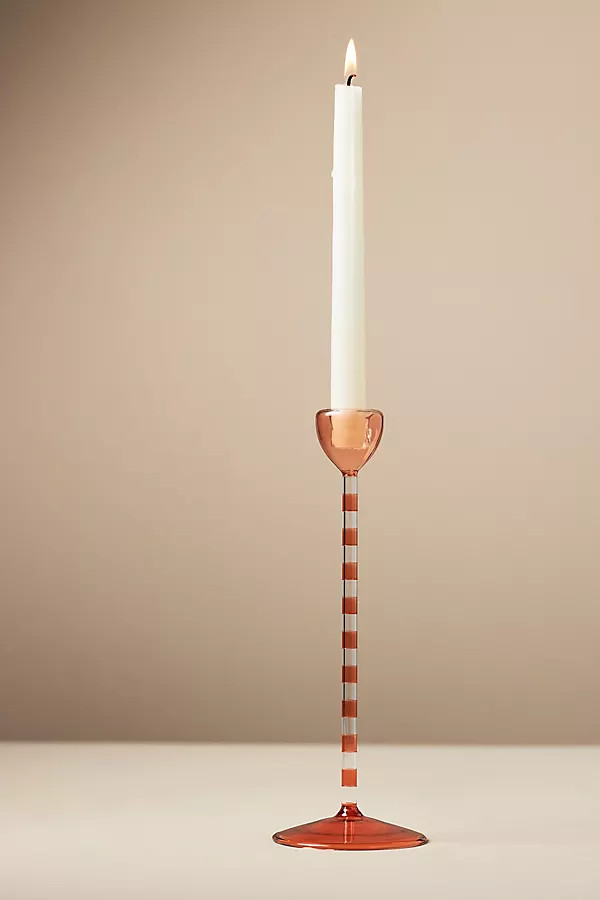 Eleanor Striped Glass Taper Candle Holder | Anthropologie (US)