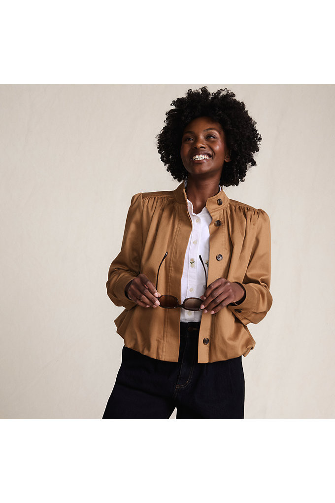 Women's Drapey Twill Bubble Hem Jacket - Lands' End - Tan - S | Lands' End (US)