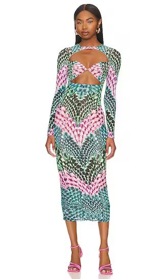 Keira Midi Dress in Abstract Feather | Revolve Clothing (Global)