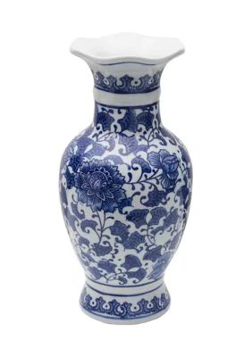 Chinoiserie Blue Floral Flare Ceramic Vase | Belk