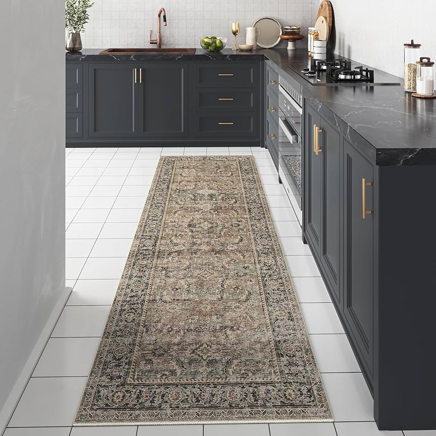 Amazon.com: WondRg 2x5 Washable Runner Rug Brown Vintage Distressed Hallway Kitchen Non Slip Low ... | Amazon (US)