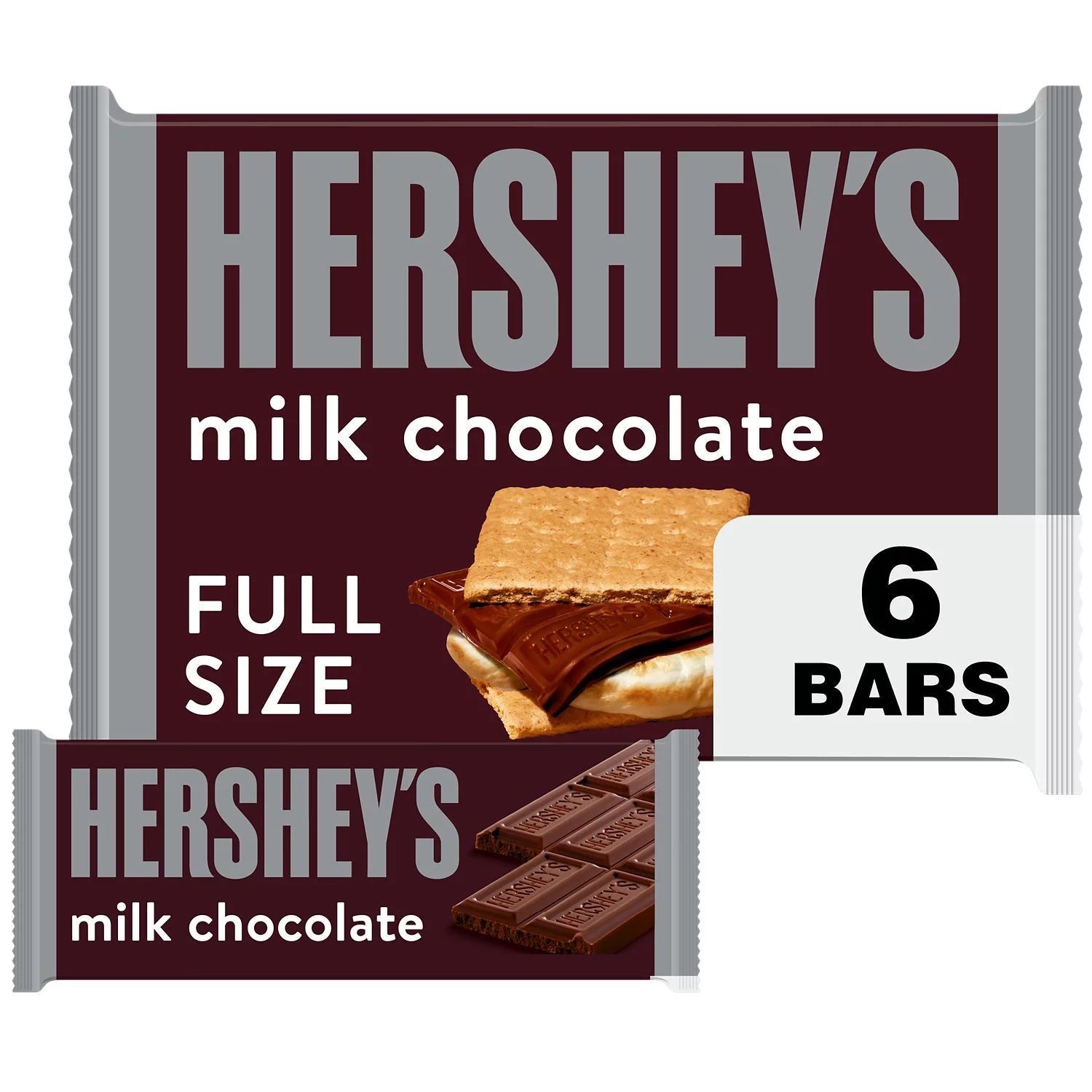 Hershey's Milk Chocolate Full Size Candy, Bars 1.55 oz, 6 Count | Walmart (US)