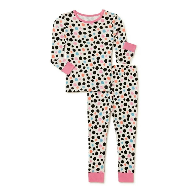 Wonder Nation Toddler Girls Long Sleeve Cotton Tight Fit Long Sleeve Top and Pajama Pants, 2-Piec... | Walmart (US)