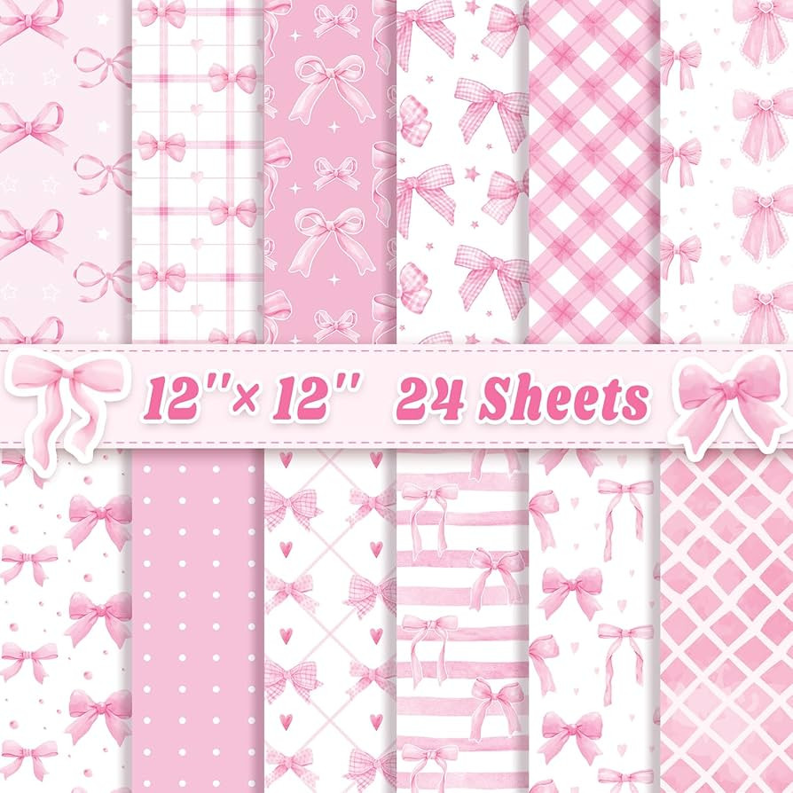 Feivando 24 Sheets Pink Bow Scrapbook Paper 12'' × 12'' Double-Sided Bows Pattern Paper Pink Pla... | Amazon (US)