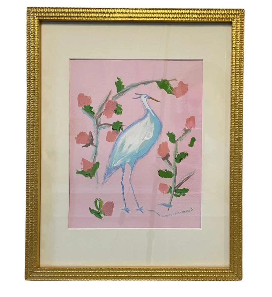 Framed Chinoiserie Hand Painted Egret With Flowers Print | Etsy (US)