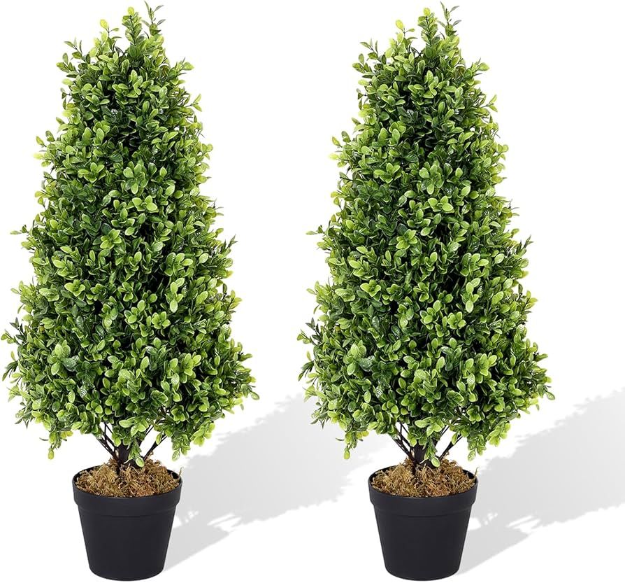 Azoco 2.5ft Topiary Trees Artificial Outdoor 2 Pack Faux Boxwood Plants Outside Set of 2 Fake Bus... | Amazon (US)