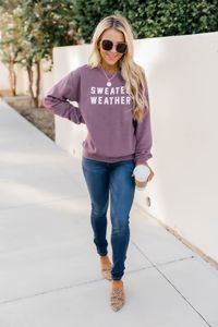 Sweater Weather Dark Maroon Graphic Sweatshirt | Pink Lily