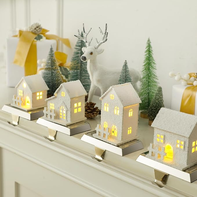 4 Pcs Christmas Village Stocking Holder for Mantle LED Christmas Village House Stocking Hook Set ... | Amazon (US)