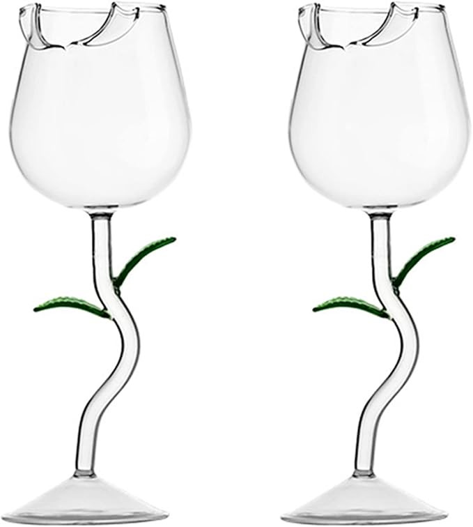 MANMAOHE 9.5 OZ Creative Rose Flower Wine Glasses Set of 2, Crystal Red Wine Glasses, Rose Flower... | Amazon (US)