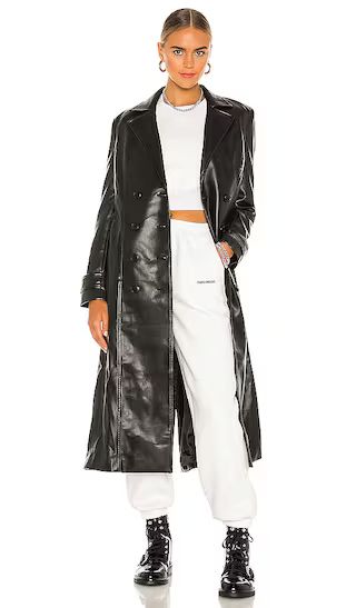 Vegan Leather Trench Coat in Black | Revolve Clothing (Global)