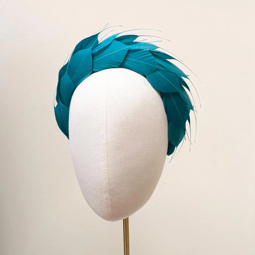Peacock Blue Feather Fascinator Headband, Dark Turquoise Silk Halo, Wedding Headpiece - Etsy UK | Etsy (Global)