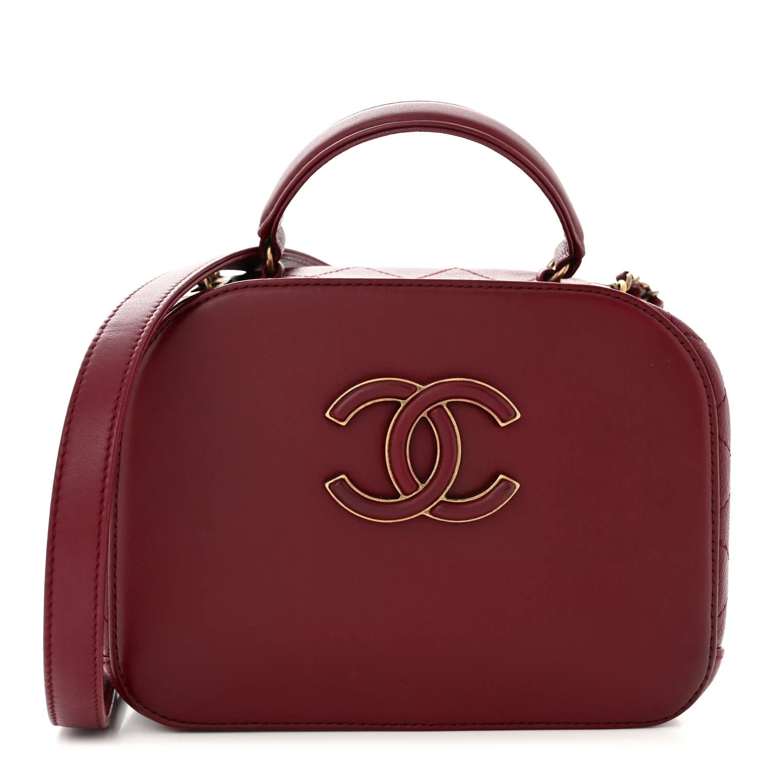 Shiny Calfskin Goatskin Quilted Small Coco Curve Vanity Burgundy | FASHIONPHILE (US)