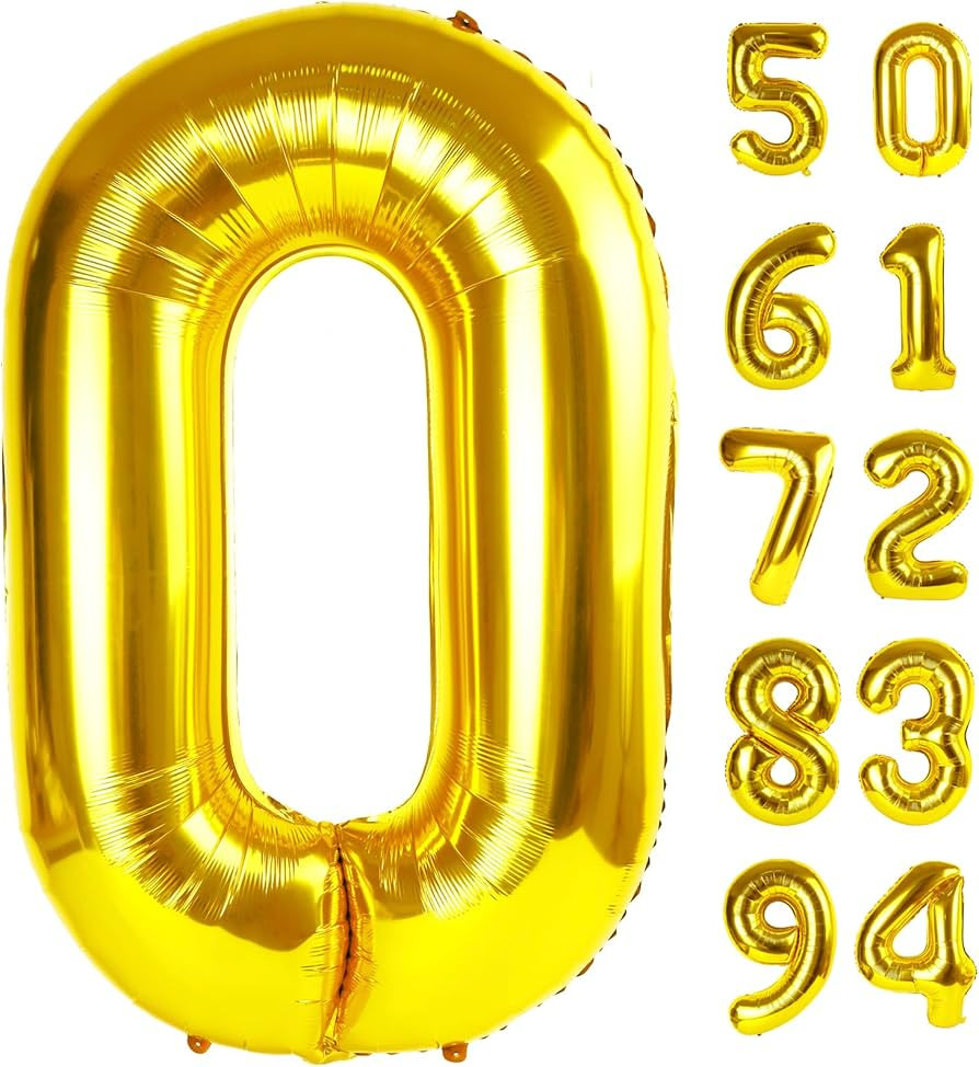 Gold 0 Balloon - Number Balloon 40 Inch, 0th Gold Birthday Decorations     Giant foil helium infl... | Amazon (US)