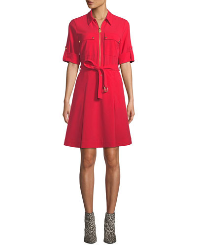 Lock-Zip Crepe Shirtdress | Neiman Marcus
