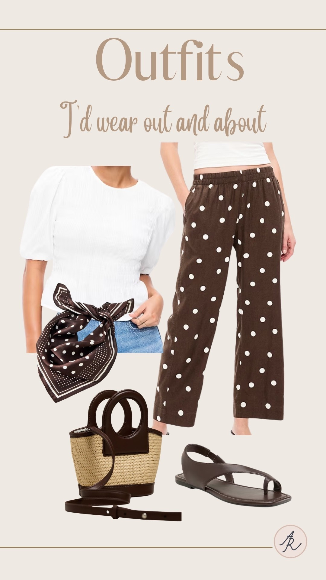 This is an @oldnavy outfit I would wear out and about. Cute polkadotted pants with a top and a scarf. Add your favorite shoes and you’re good to go.  