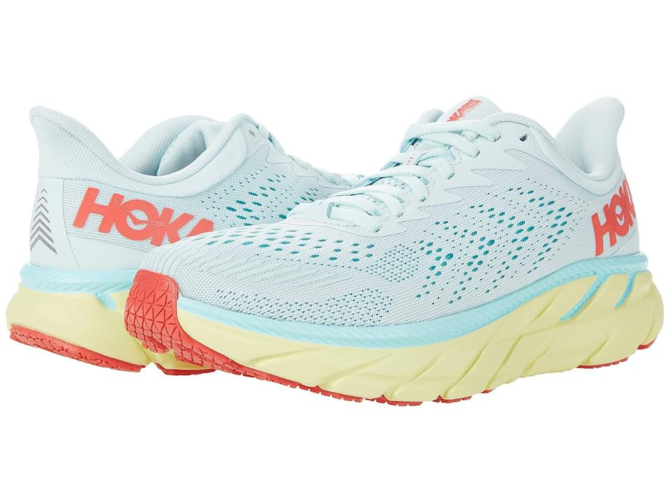 Hoka Women's Clifton 7 Women's Shoes Morning Mist/Hot Coral : 10.5 D - Wide, Textile | Zappos