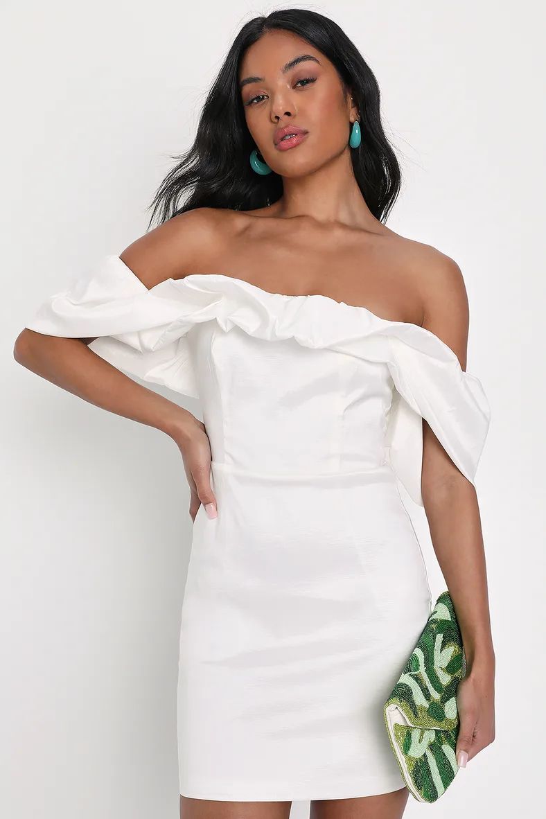 Fanciful Feat White Taffeta Off-the-Shoulder Bodycon Mini Dress | Lulus