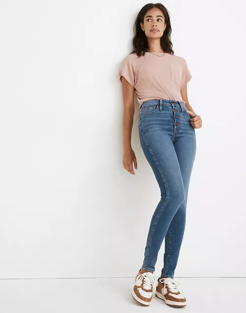 Petite Curvy Roadtripper Supersoft Skinny Jeans in Monroe Wash: Button-Front Edition | Madewell